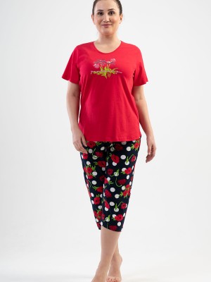 Woman Big Size Rose Capri Set Woman Big Size Rose Capri Set