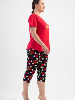 Woman Big Size Rose Capri Set Woman Big Size Rose Capri Set