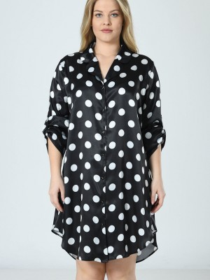 Woman Satin Big Size Polka Dot Shirt Woman Satin Big Size Polka Dot Shirt