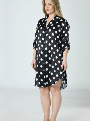 Woman Satin Big Size Polka Dot Shirt Woman Satin Big Size Polka Dot Shirt