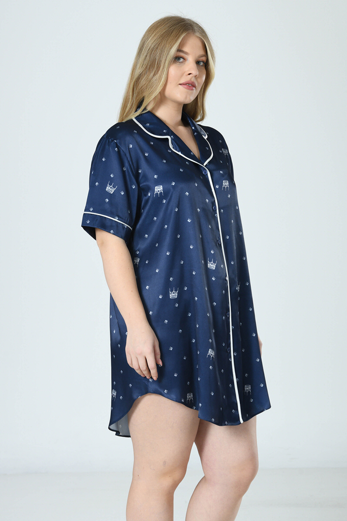 Woman Satin Big Size Dress Blues Shirt Woman Satin Big Size Dress Blues Shirt