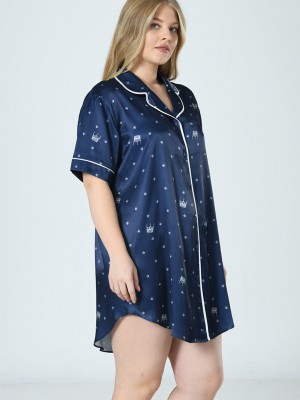 Woman Satin Big Size Dress Blues Shirt Woman Satin Big Size Dress Blues Shirt