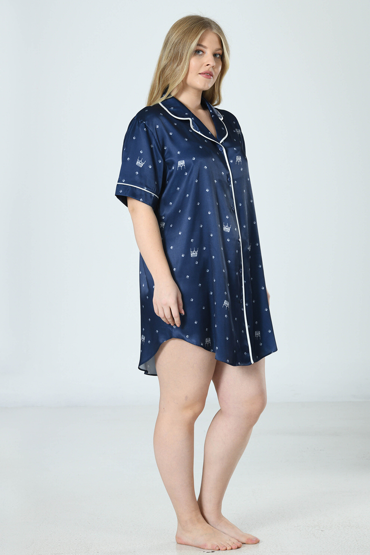 Woman Satin Big Size Dress Blues Shirt Woman Satin Big Size Dress Blues Shirt