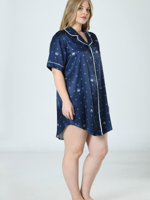 Woman Satin Big Size Dress Blues Shirt Woman Satin Big Size Dress Blues Shirt