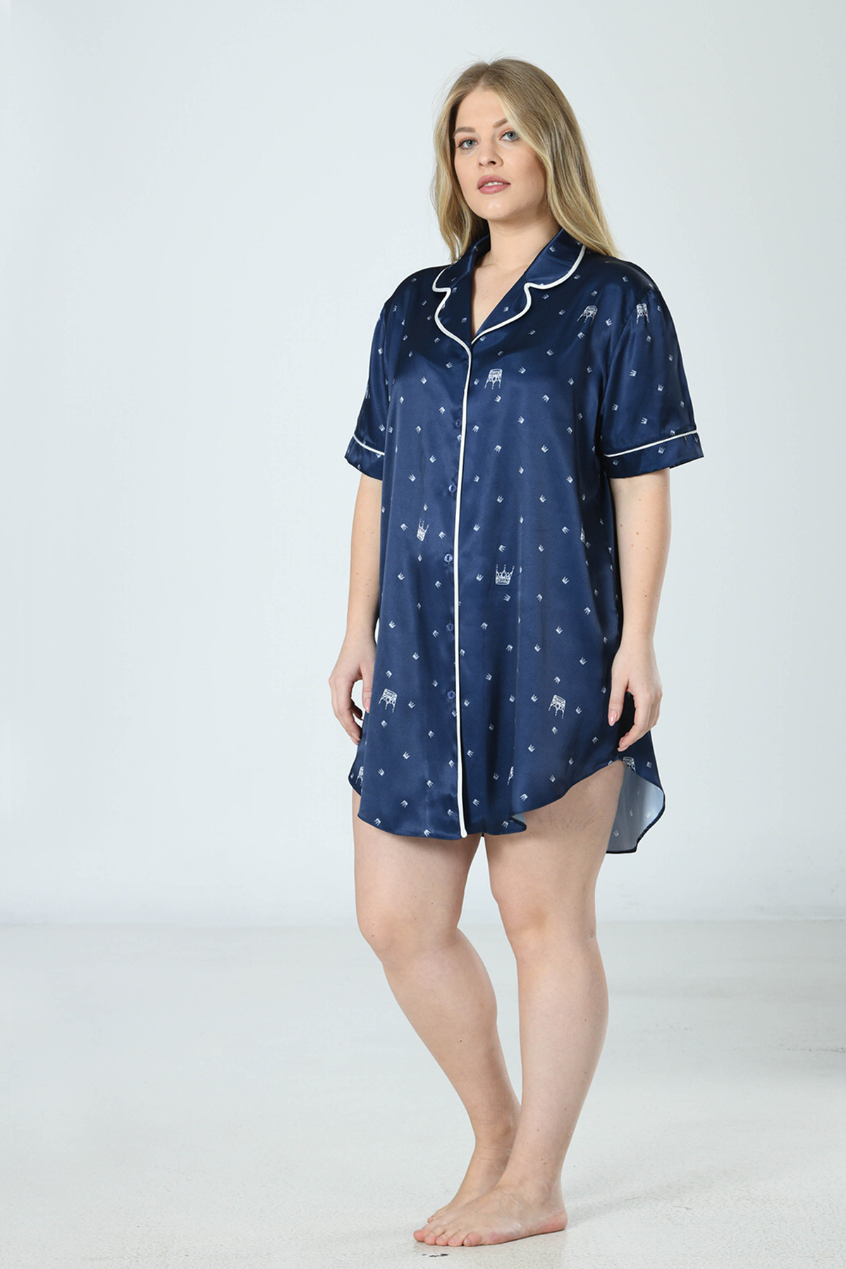 Woman Satin Big Size Dress Blues Shirt Woman Satin Big Size Dress Blues Shirt