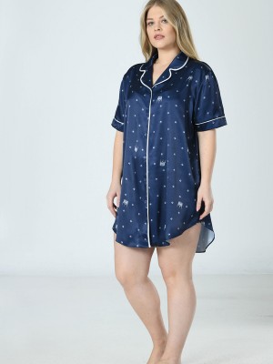 Woman Satin Big Size Dress Blues Shirt Woman Satin Big Size Dress Blues Shirt