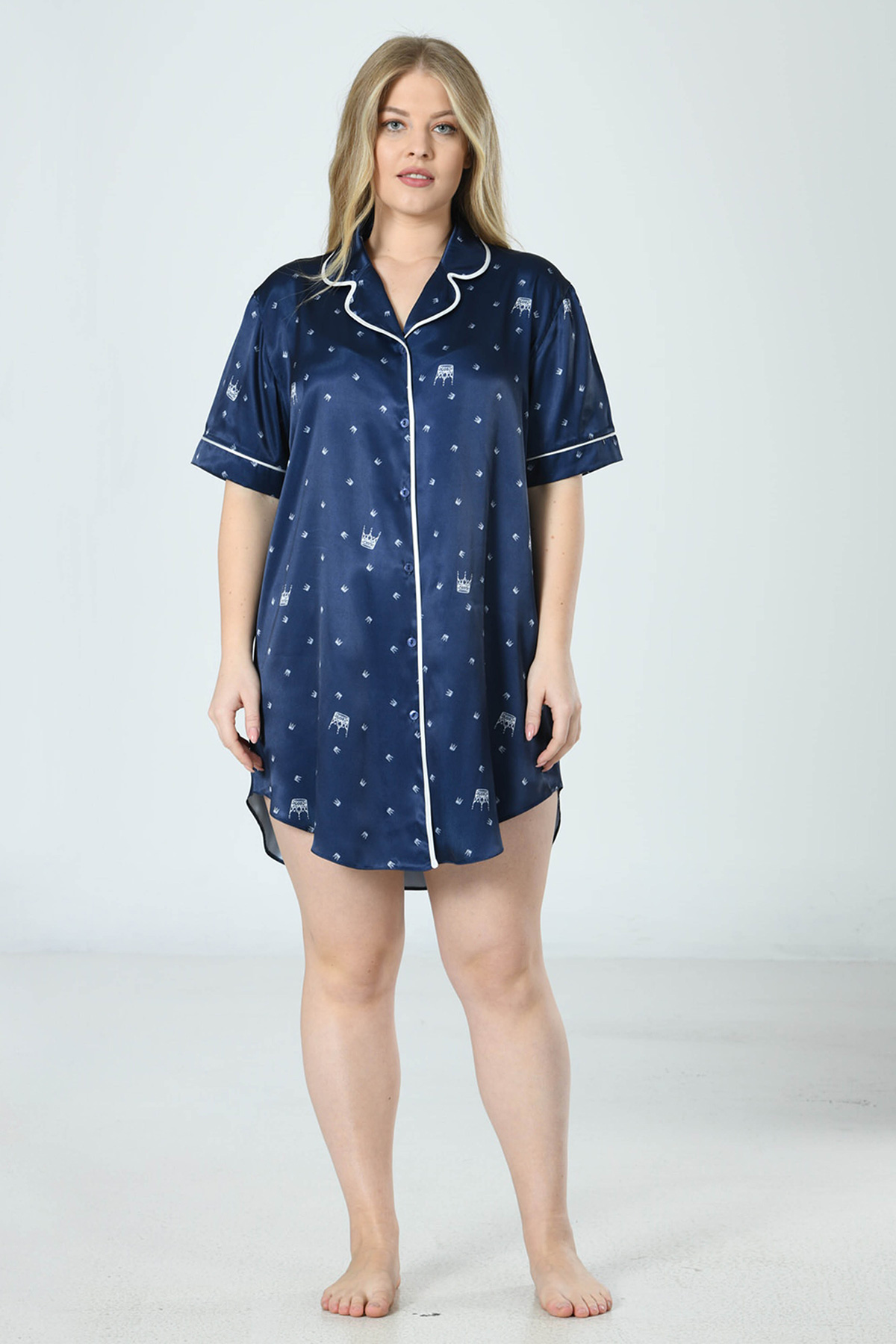 Woman Satin Big Size Dress Blues Shirt Woman Satin Big Size Dress Blues Shirt