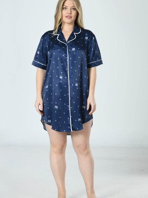Woman Satin Big Size Dress Blues Shirt Woman Satin Big Size Dress Blues Shirt