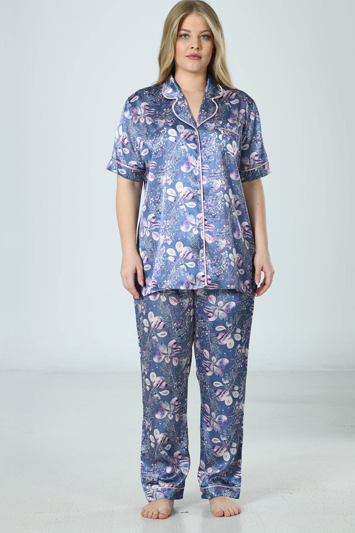 Woman Satin Big Size Etta Pyjama Set Woman Satin Big Size Etta Pyjama Set