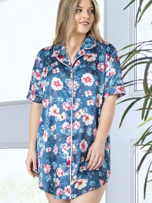 Woman Satin Big Size Flower Shirt Woman Satin Big Size Flower Shirt