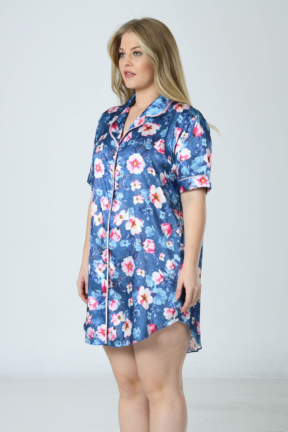 Woman Satin Big Size Flower Shirt Woman Satin Big Size Flower Shirt