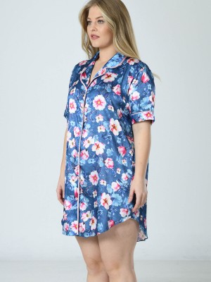 Woman Satin Big Size Flower Shirt Woman Satin Big Size Flower Shirt