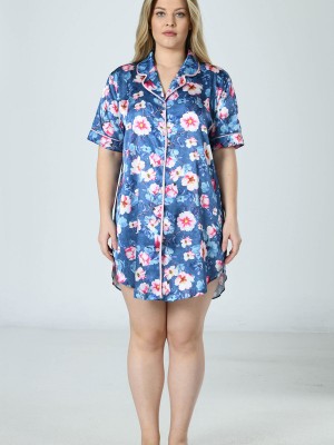 Woman Satin Big Size Flower Shirt Woman Satin Big Size Flower Shirt