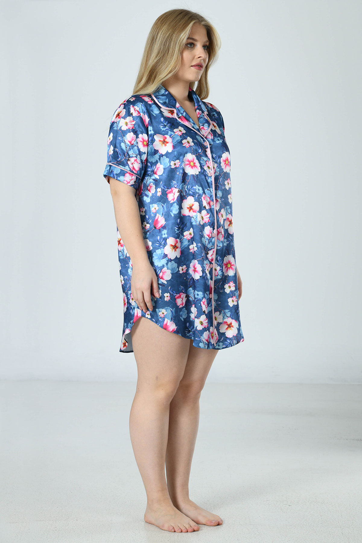 Woman Satin Big Size Flower Shirt Woman Satin Big Size Flower Shirt