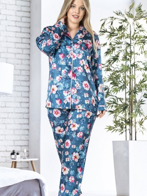Woman Satin Big Size Flower PJ Set Woman Satin Big Size Flower PJ Set