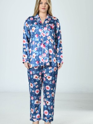 Woman Satin Big Size Flower PJ Set Woman Satin Big Size Flower PJ Set