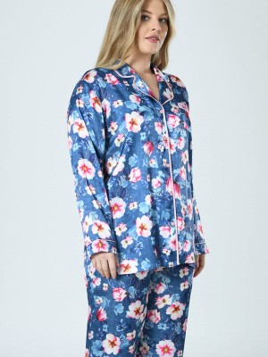 Woman Satin Big Size Flower PJ Set Woman Satin Big Size Flower PJ Set