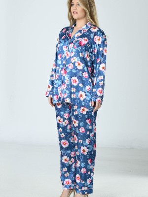 Woman Satin Big Size Flower PJ Set Woman Satin Big Size Flower PJ Set