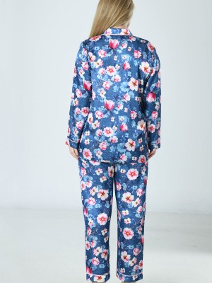 Woman Satin Big Size Flower PJ Set Woman Satin Big Size Flower PJ Set