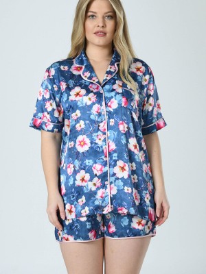 Woman Satin XXL Flower Short Set Woman Satin XXL Flower Short Set