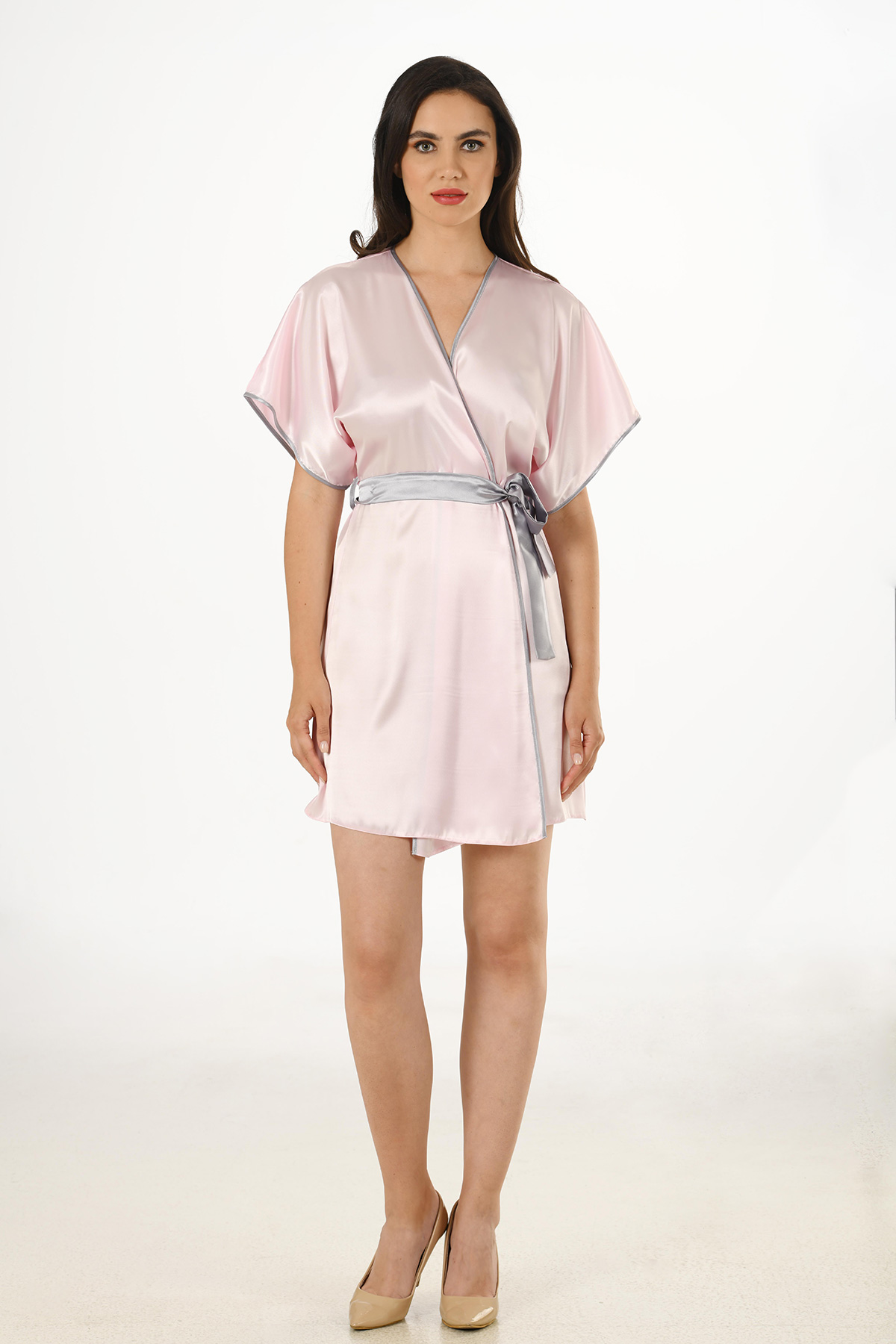 Woman Satin Pinky Dressing Gown Woman Satin Pinky Dressing Gown