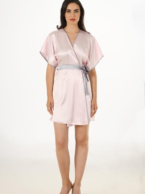 Woman Satin Pinky Dressing Gown Woman Satin Pinky Dressing Gown