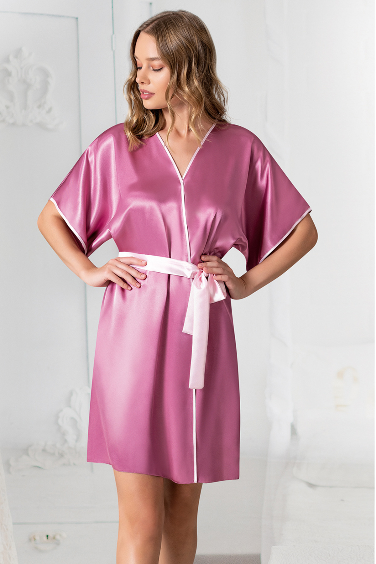 Woman Satin Petunia Dressing Gown Woman Satin Petunia Dressing Gown