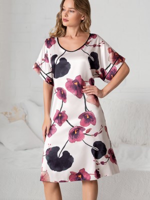 Woman Satin Big Size Floral Dress Woman Satin Big Size Floral Dress