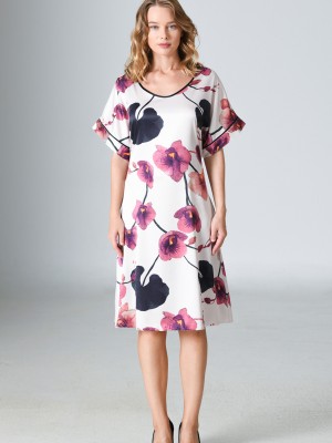 Woman Satin Big Size Floral Dress Woman Satin Big Size Floral Dress