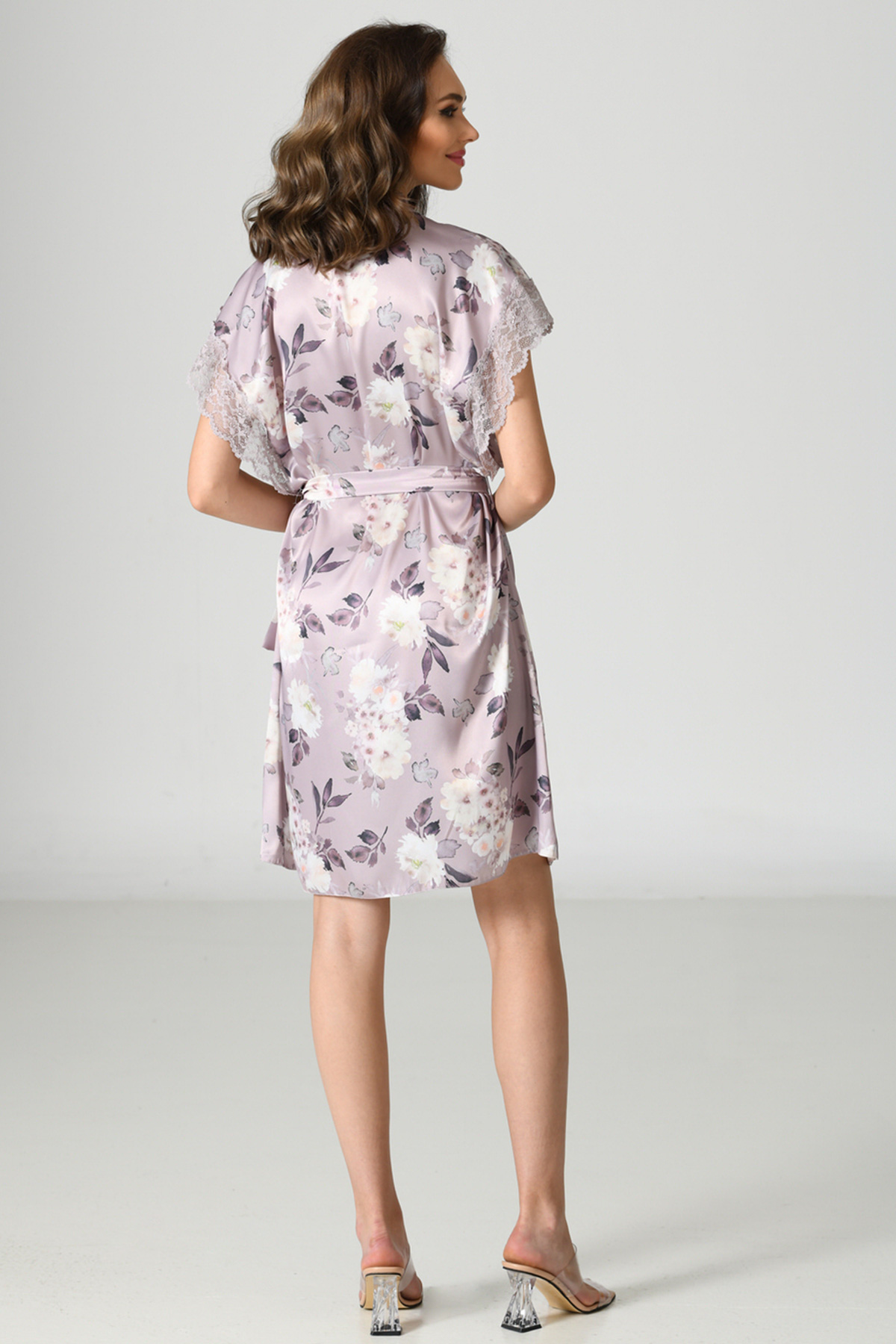 Woman Satin Orchid Dressing Gown Woman Satin Orchid Dressing Gown