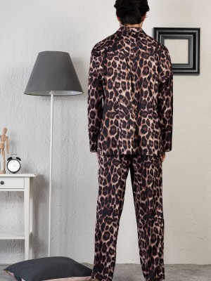 Man Leopard Pattern Satin Pyjama Set Man Leopard Pattern Satin Pyjama Set