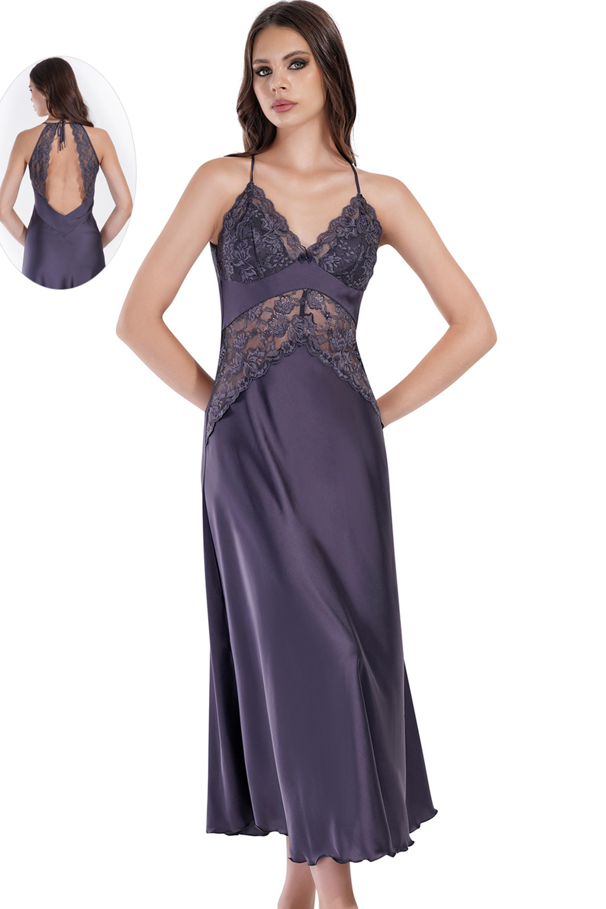 Woman Satin Fumia Lace Detail Long Tunic Woman Satin Fumia Lace Detail Long Tunic