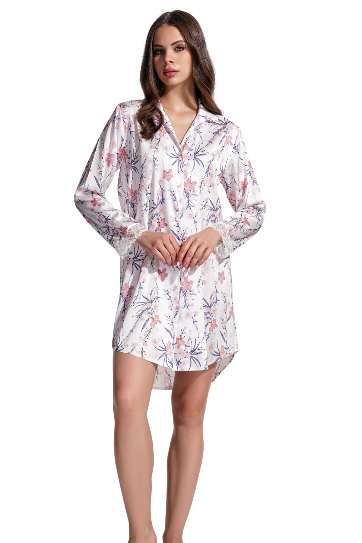 Woman Exclusive Satin White Flowa Shirt Woman Exclusive Satin White Flowa Shirt