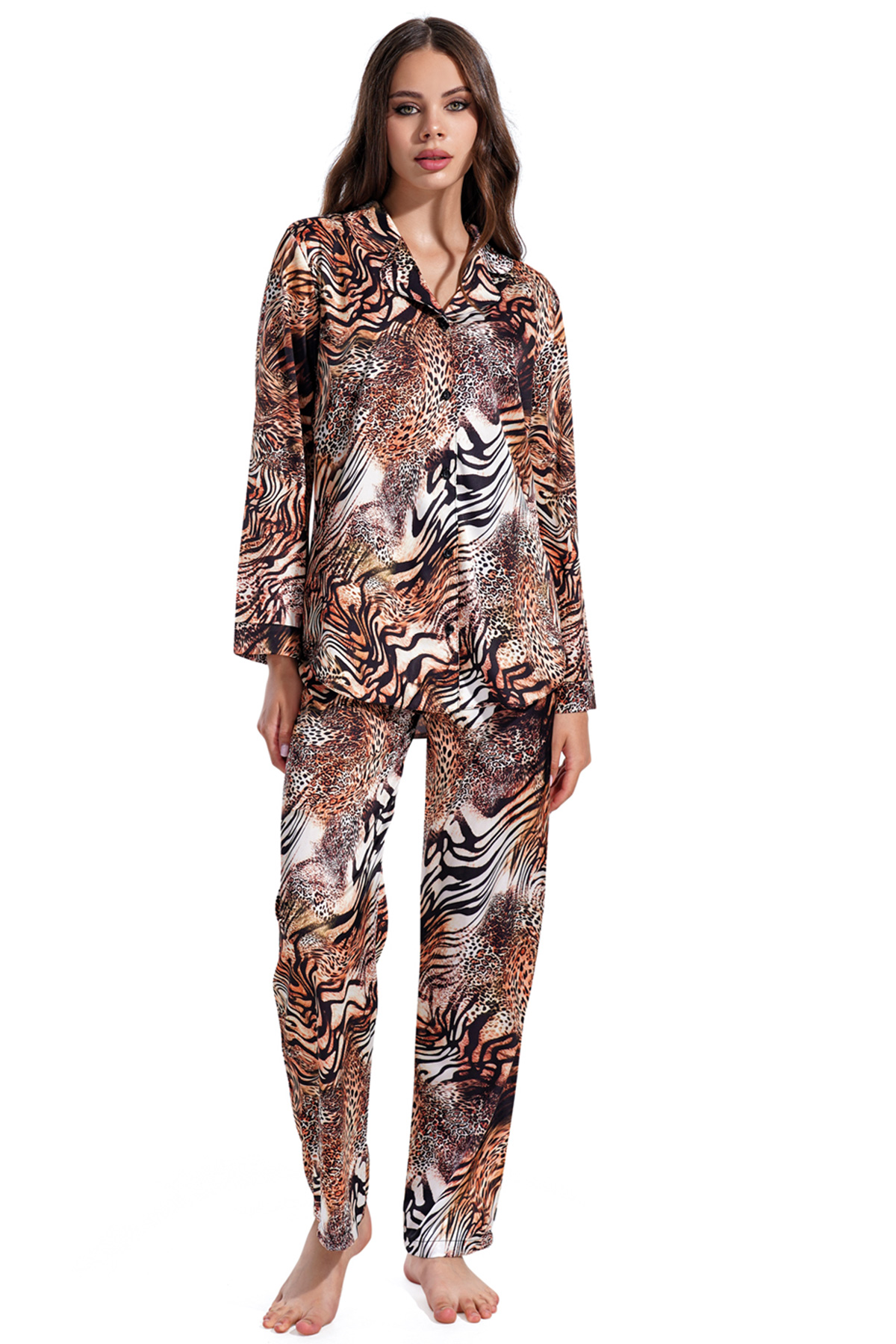 Woman Exclusive Satin Leopard Pyjama Set Woman Exclusive Satin Leopard Pyjama Set