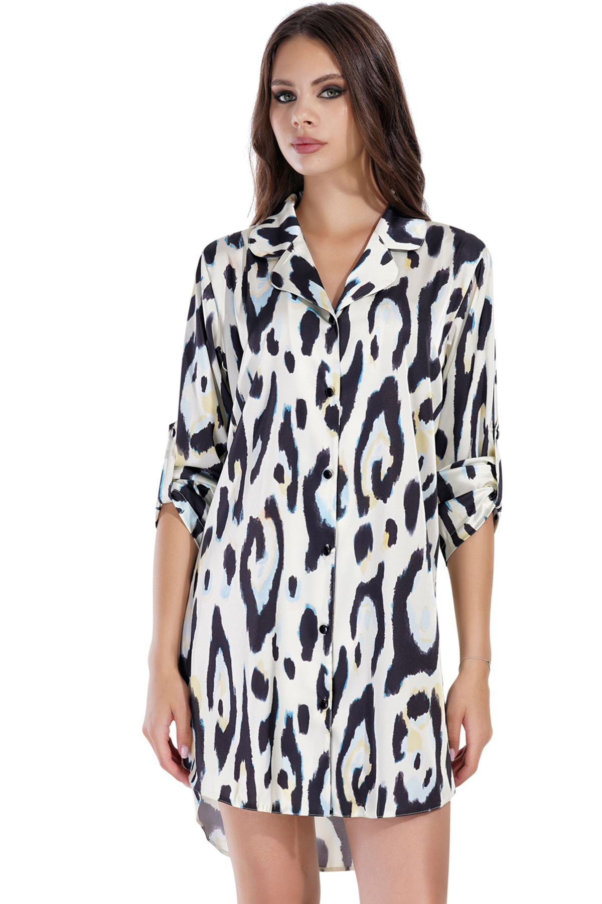 Woman Lycra Satin Animal Pattern Shirt