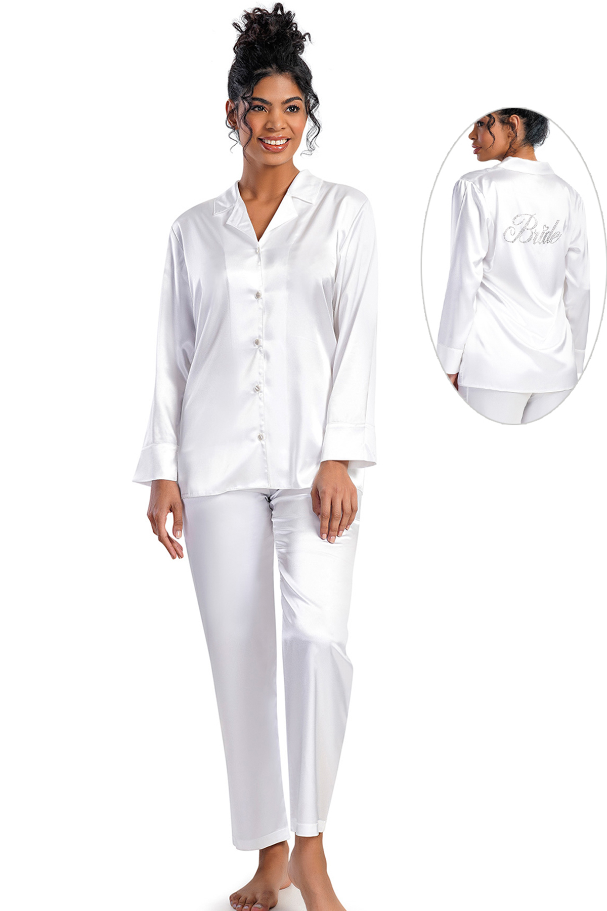 Woman Satin Bride Long Sleeve Pyjama Set Woman Satin Bride Long Sleeve Pyjama Set