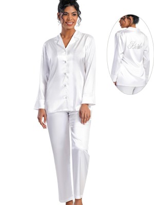 Woman Satin Bride Long Sleeve Pyjama Set Woman Satin Bride Long Sleeve Pyjama Set