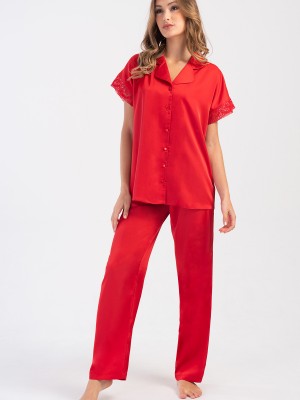 Woman Satin Exclusive Red Pyjama Set Woman Satin Exclusive Red Pyjama Set