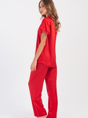Woman Satin Exclusive Red Pyjama Set Woman Satin Exclusive Red Pyjama Set