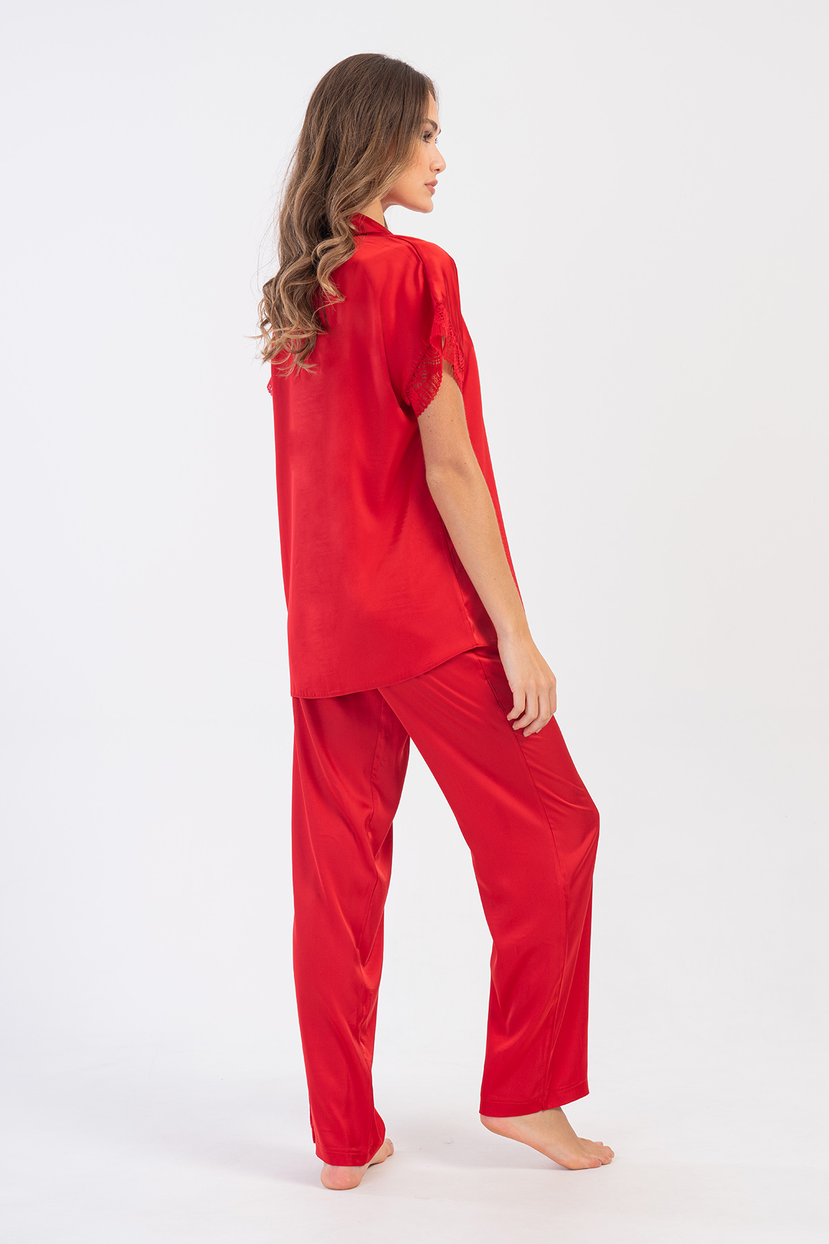 Woman Satin Exclusive Red Pyjama Set Woman Satin Exclusive Red Pyjama Set