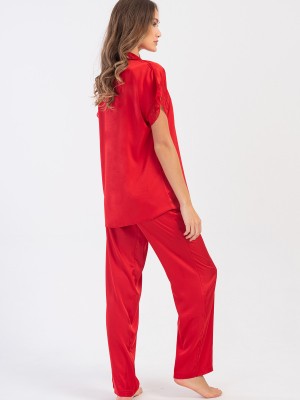 Woman Satin Exclusive Red Pyjama Set Woman Satin Exclusive Red Pyjama Set