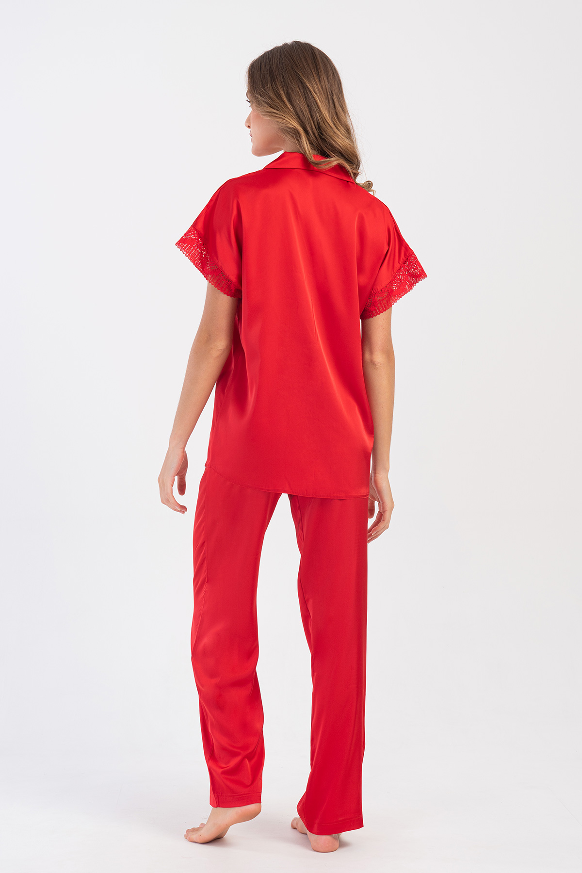 Woman Satin Exclusive Red Pyjama Set Woman Satin Exclusive Red Pyjama Set