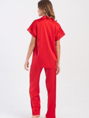 Woman Satin Exclusive Red Pyjama Set Woman Satin Exclusive Red Pyjama Set