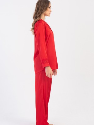 Woman Satin Exclusive Red Long Sleeve Pyjama Set Woman Satin Exclusive Red Long Sleeve Pyjama Set