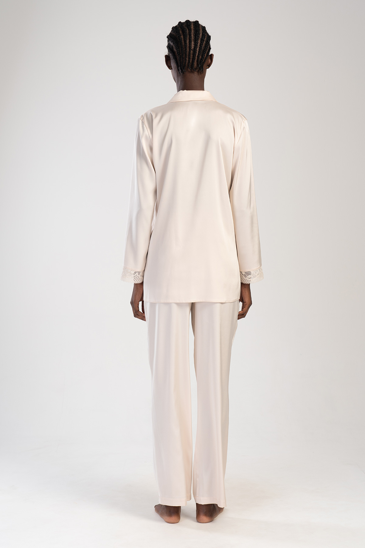 Woman Beige Satin Pyjama Set Woman Beige Satin Pyjama Set