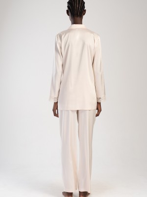 Woman Beige Satin Pyjama Set Woman Beige Satin Pyjama Set