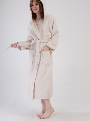 Woman Waffle More Hoodie Detail Bathrobe Woman Waffle More Hoodie Detail Bathrobe