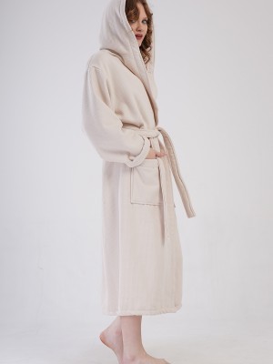 Woman Waffle More Hoodie Detail Bathrobe Woman Waffle More Hoodie Detail Bathrobe