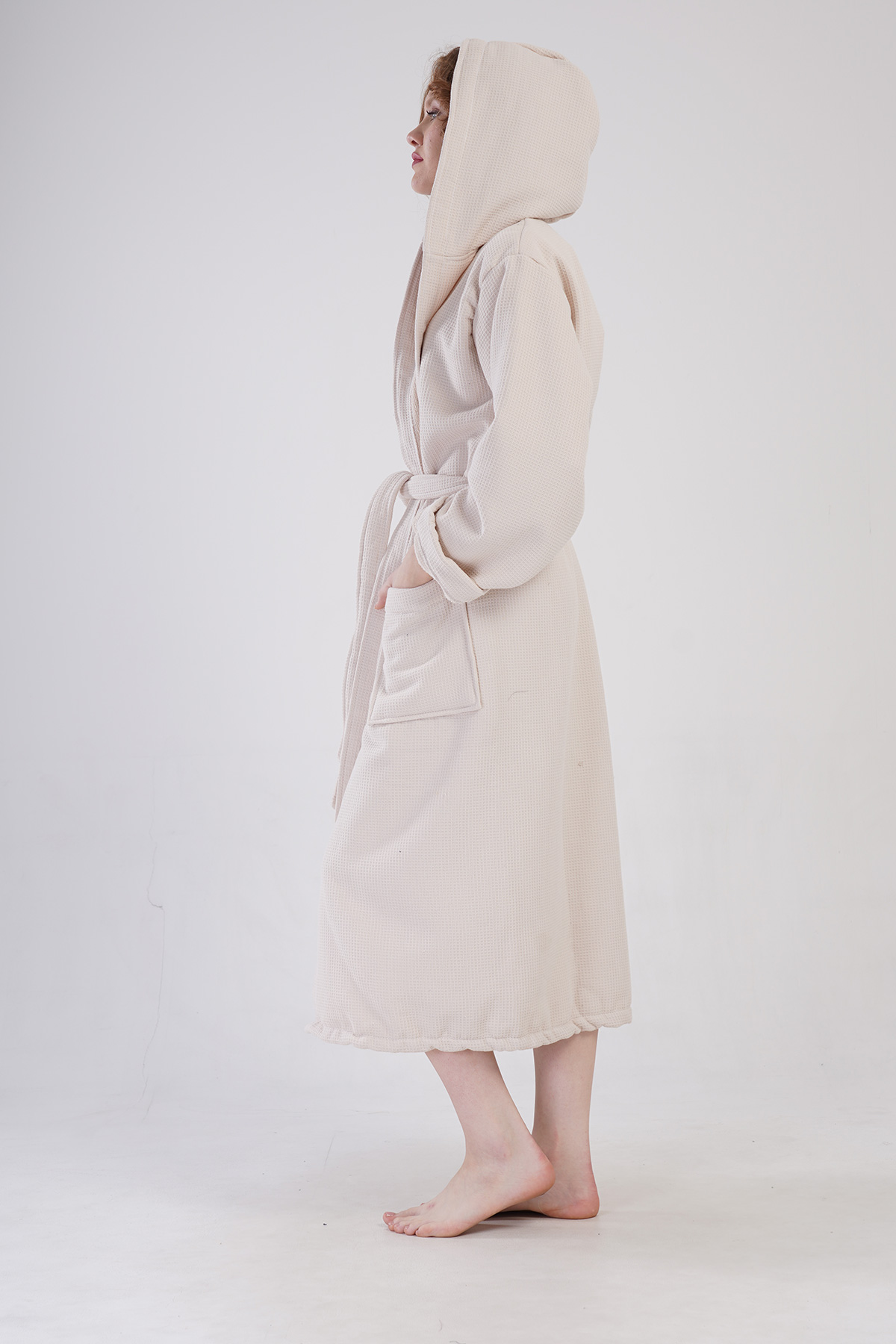 Woman Waffle More Hoodie Detail Bathrobe Woman Waffle More Hoodie Detail Bathrobe