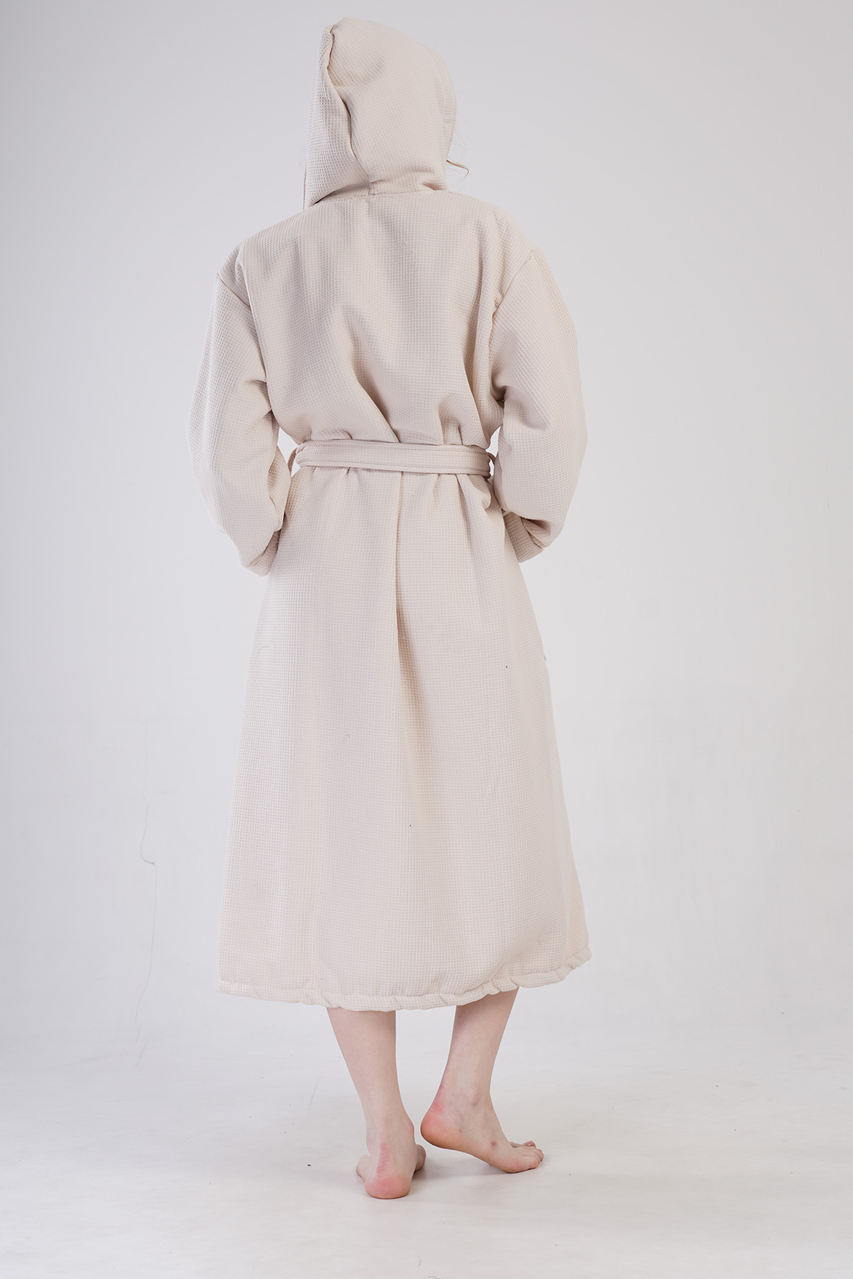 Woman Waffle More Hoodie Detail Bathrobe Woman Waffle More Hoodie Detail Bathrobe